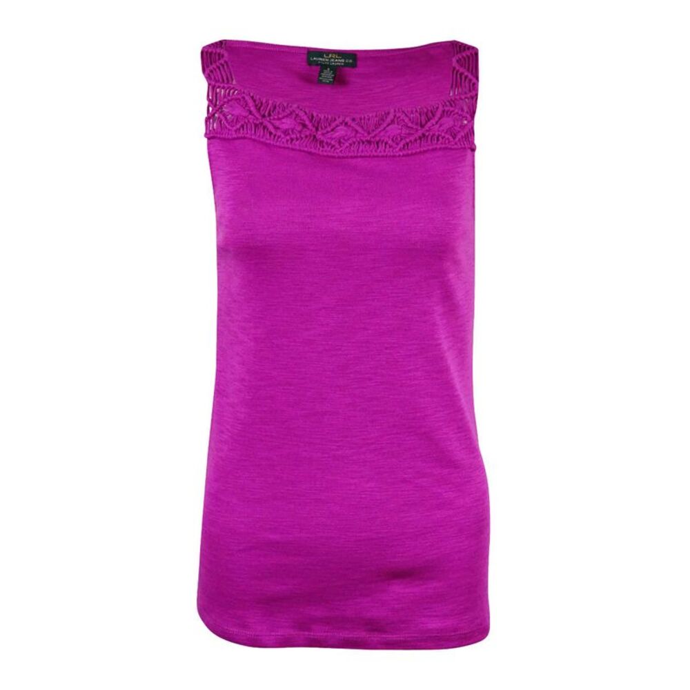 LRL Lauren Jeans Co. Women's Macrame Cotton Tank Top - Pink Hibiscus